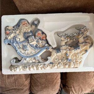 Festive Santa Sleigh and Reindeer Holiday Decor